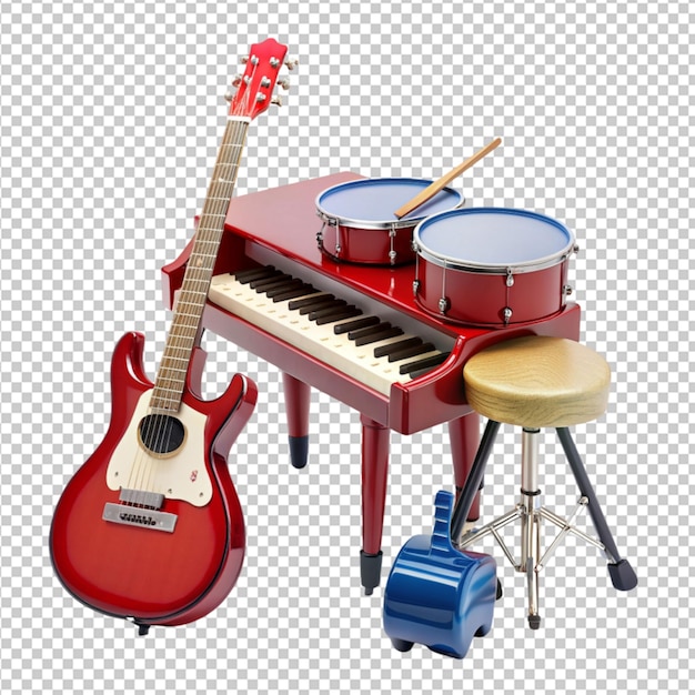 PSD musical instruments a toy piano guitar or drum transplant background