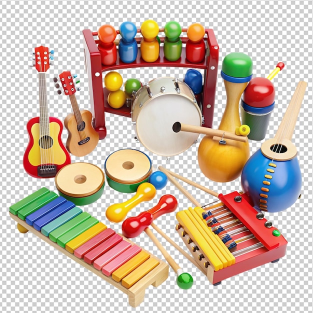 PSD musical instruments toys on transparent background