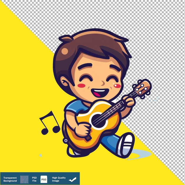 Musician Playing Guitar Cartoon Vector transparent background PNG PSD