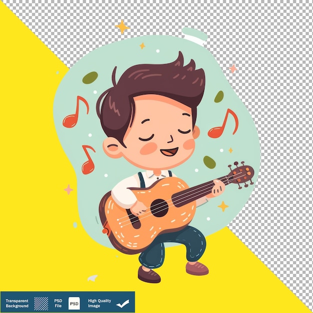 Musician Playing Guitar Cartoon Vector transparent background PNG PSD