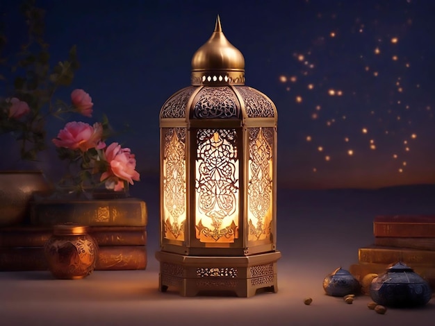 Muslim eid mubarak wishes greeting with arabic decoration background