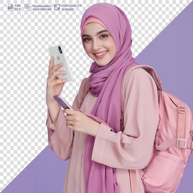 Muslim female student in hijab transparent background