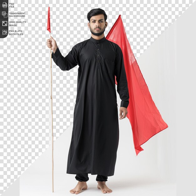 Muslim man with red flag isolated on transparet background png