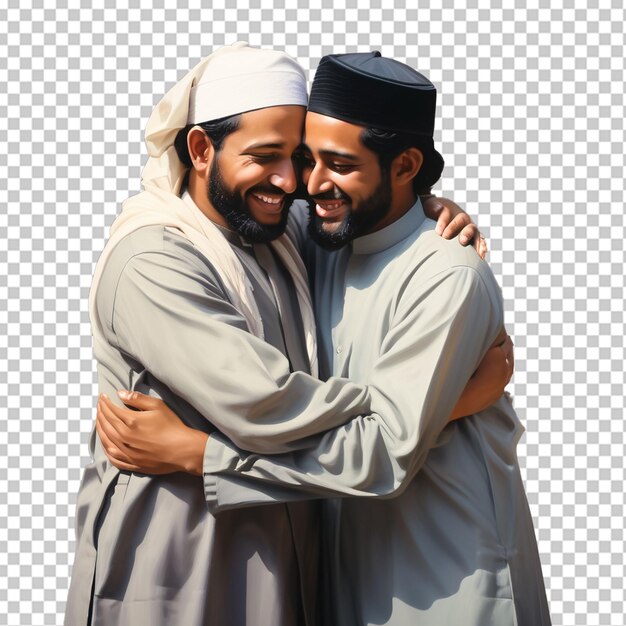 Muslim men hugging each other