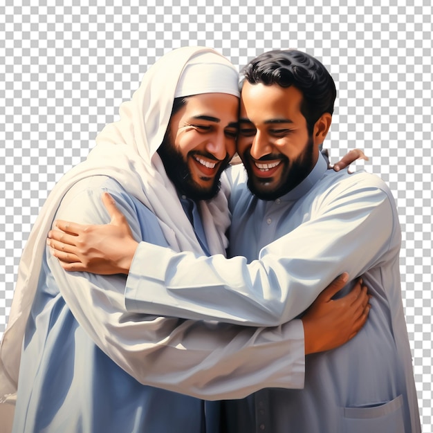 Muslim men hugging each other