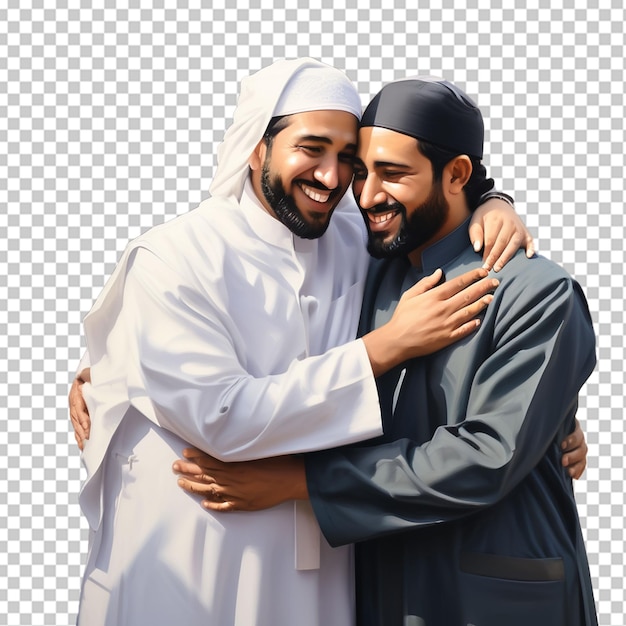 Muslim men hugging each other