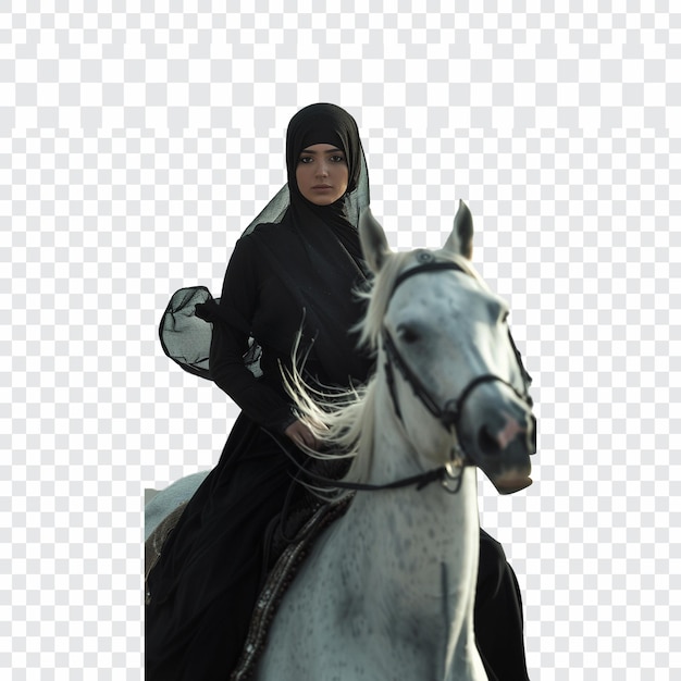 PSD muslim woman riding on horse isolated on transparet background png