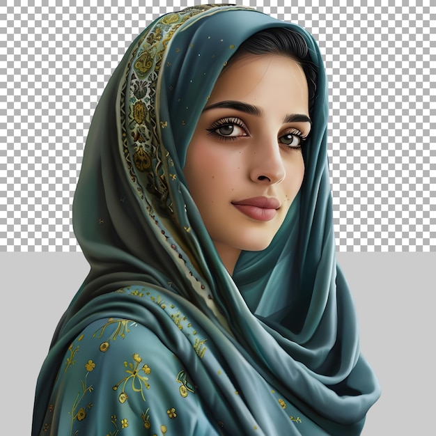 PSD muslim woman wearing hijaab on transparent background ai generated