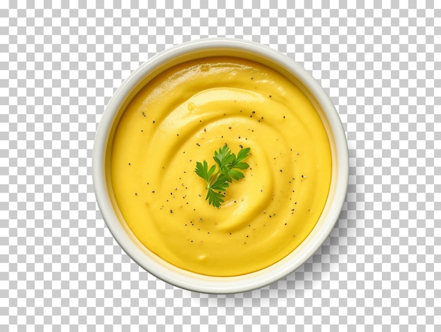 Mustard dip in a bowl isolated on transparent background top view png psd