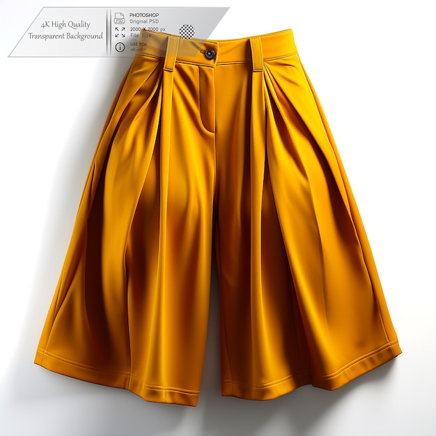 PSD mustard yellow culottes with a high waist and pleated front on a transparent background