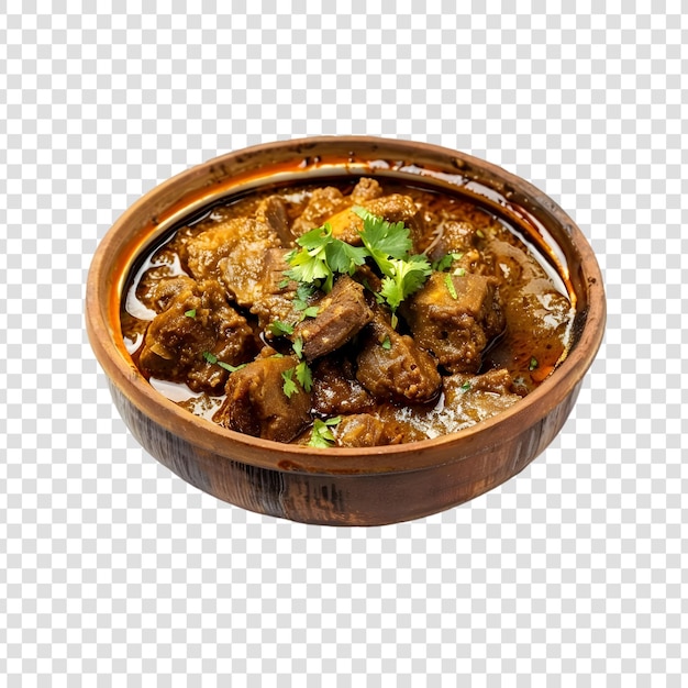 Mutton curry in a bowl on a transparent background