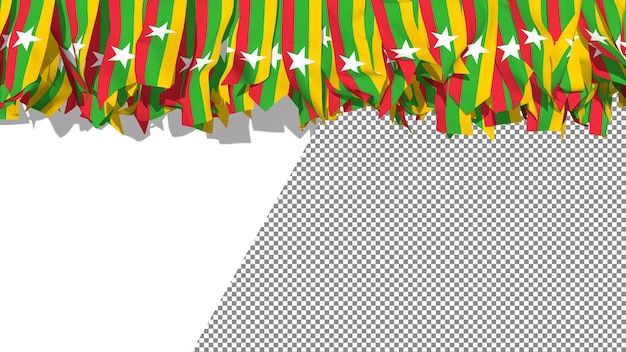 Myanmar Burma Flag Different Shapes of Cloth Strip Hanging From Top, Independence Day, 3D Rendering