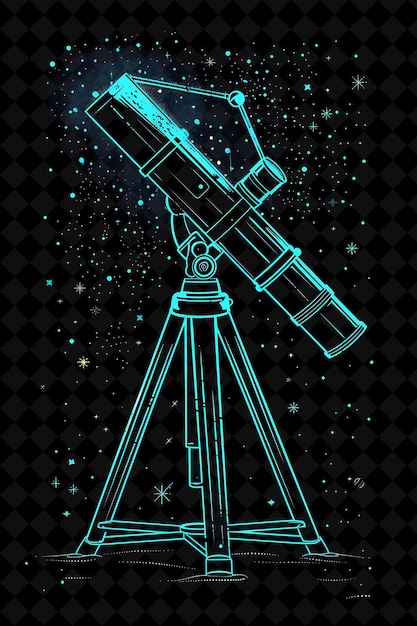 PSD mysterious telescope 8 bit pixel with stars and space symbol y2k shape neon color art collections