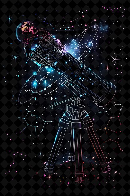 PSD mysterious telescope 8 bit pixel with stars and space symbol y2k shape neon color art collections