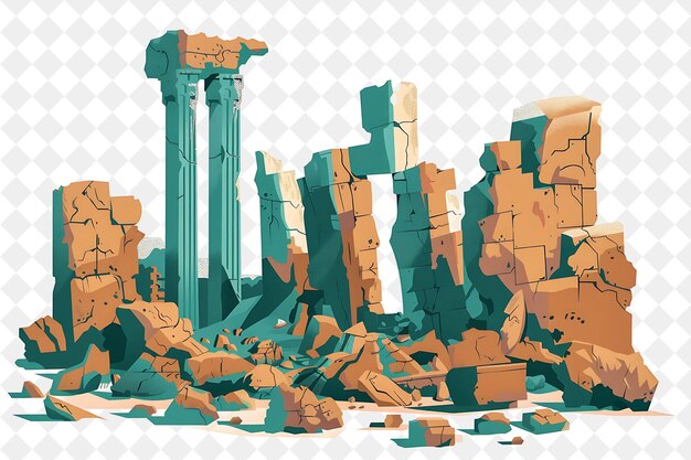 PSD mystical ancient ruins landscape with crumbling pillars and illustration natural scenery design