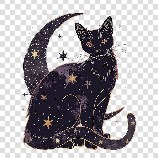 PSD mystical black cat with stars