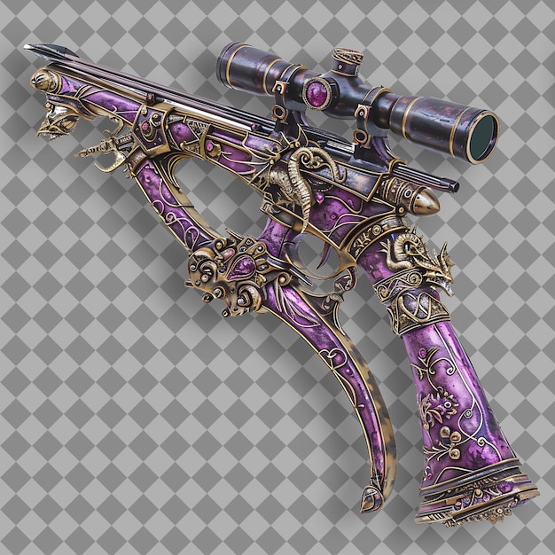 PSD mystical crossbow of amethyst purple with an intricate desig png game asset on clean background