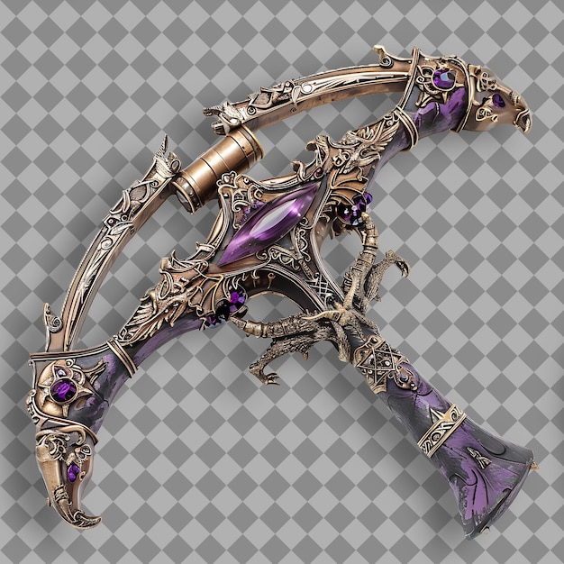 PSD mystical crossbow of amethyst purple with an intricate desig png game asset on clean background