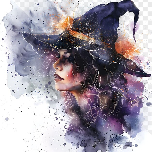 PSD mystical dark fantasy watercolor halloween witch illustration