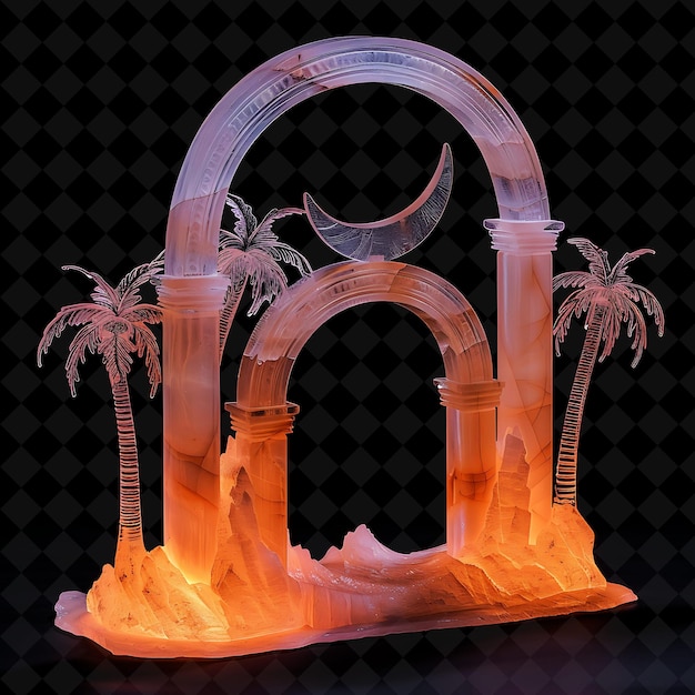 Mystical Desert Oasis Gate With Palm Trees and Crescent Moon PNG Y2K Shape Neon Color Collection