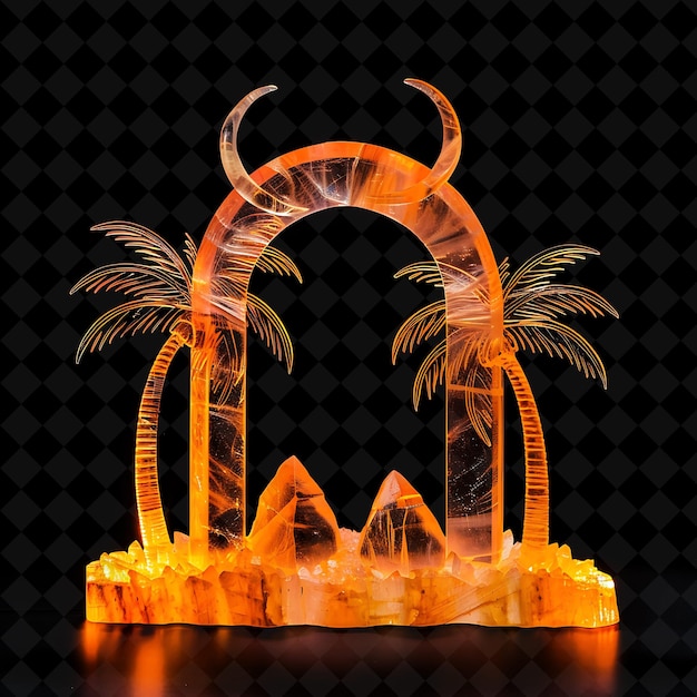 Mystical Desert Oasis Gate With Palm Trees and Crescent Moon PNG Y2K Shape Neon Color Collection