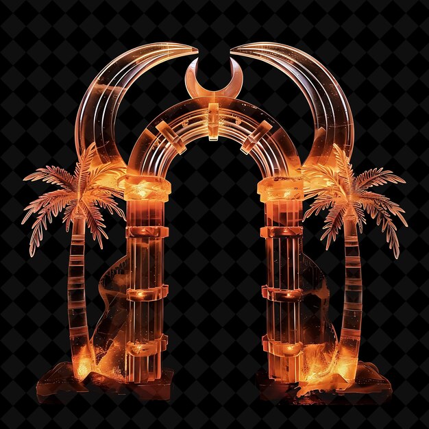 Mystical Desert Oasis Gate With Palm Trees and Crescent Moon PNG Y2K Shape Neon Color Collection