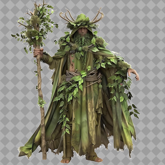 Mystical Druid Nature Priest With Lean Form Druidic Robes St Isolated 3D Character Illustration