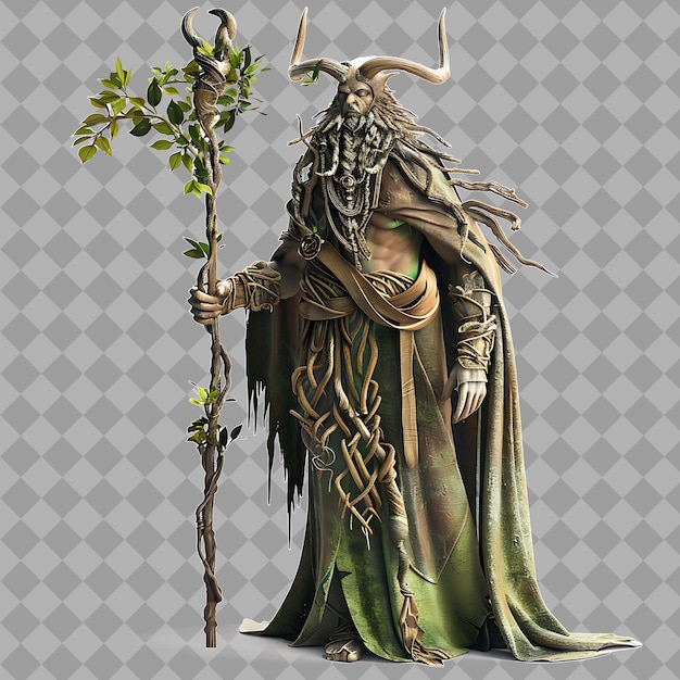 PSD mystical druid nature priest with lean form druidic robes st isolated 3d character illustration