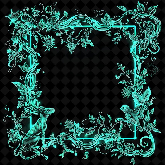 Mystical Forest Arcane Frame With Enchanted Creatures Surrou Neon Color Frame Y2K Art Collection