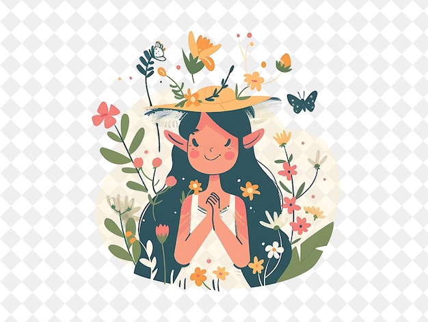 Mystical Garden With Fairy Characters Having a Flower Crown People Life Style Flat Illustration