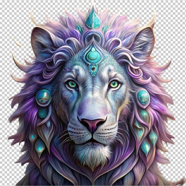 PSD mystical lion sculpted from iridescent metallic