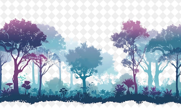 PSD mystical misty forest landscape with ethereal fog and mystic illustration natural scenery design