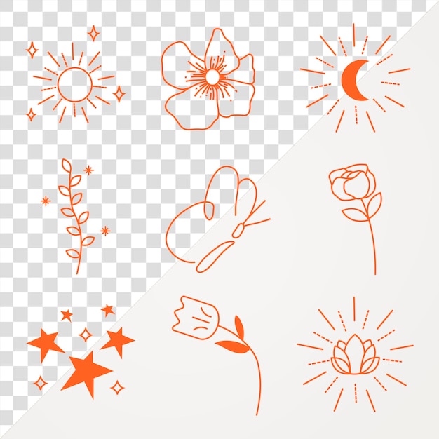 Mystical png sticker minimal collage element set