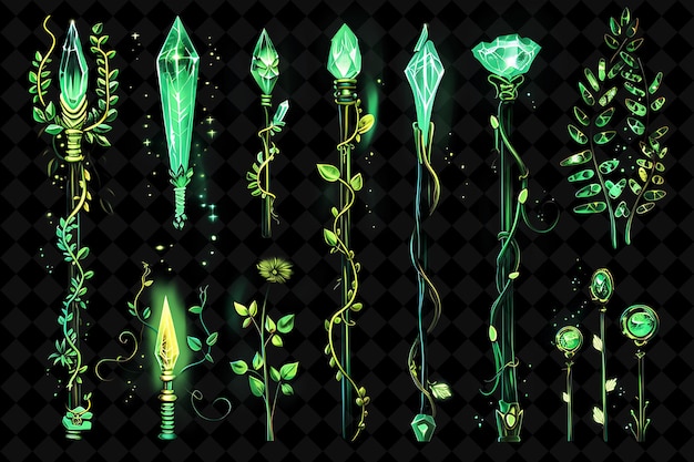 Mystical Staff 32 Bit Pixel With Crystals and Vines Wrapped Y2K Shape Neon Color Art Collections