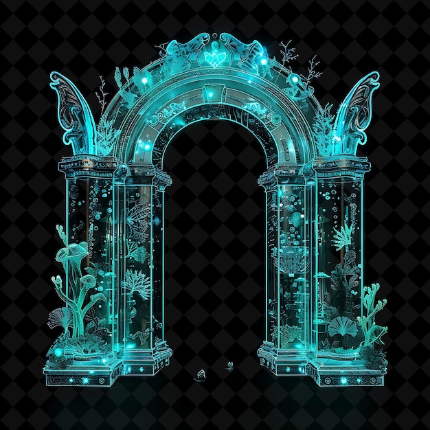 Mystical Undersea Gate With Sunken Treasures and Marine Life PNG Y2K Shape Neon Color Collection