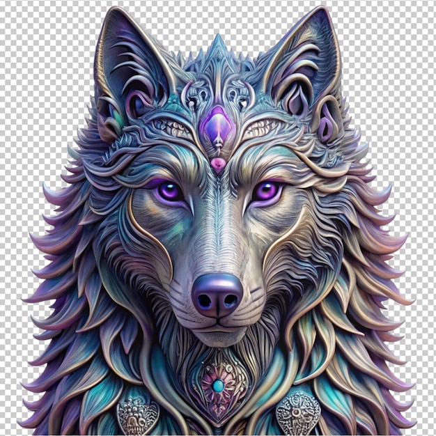 PSD mystical wolf sculpted from iridescent metallic