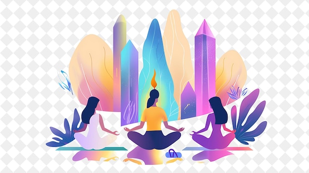 PSD mystical yoga instructor with characters practicing and teac png people in daily work illustration