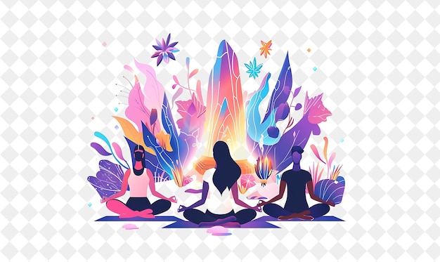 PSD mystical yoga instructor with characters practicing and teac png people in daily work illustration