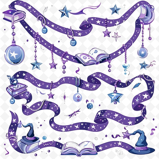 PSD mystical zipline with wizards and spell books on it decorati png natural inspired flat borderline