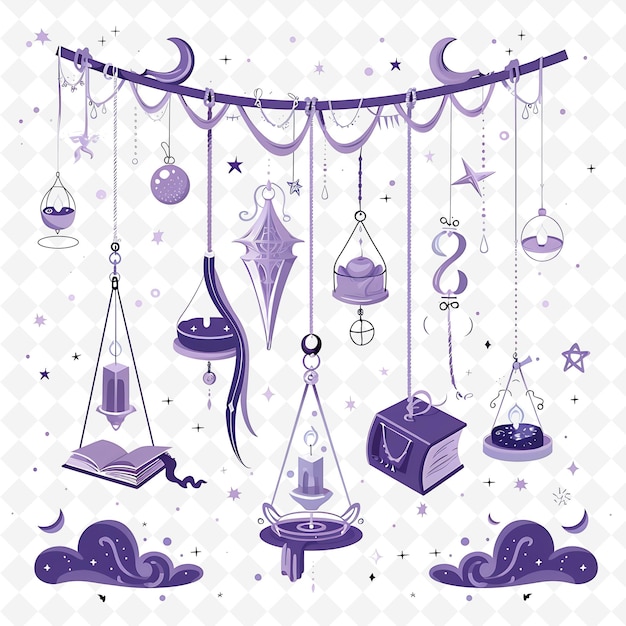 PSD mystical zipline with wizards and spell books on it decorati png natural inspired flat borderline