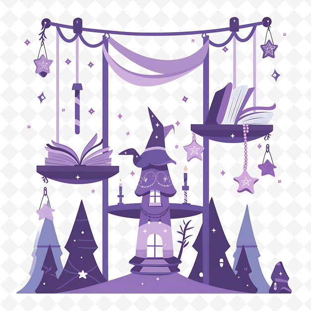 PSD mystical zipline with wizards and spell books on it decorati png natural inspired flat borderline