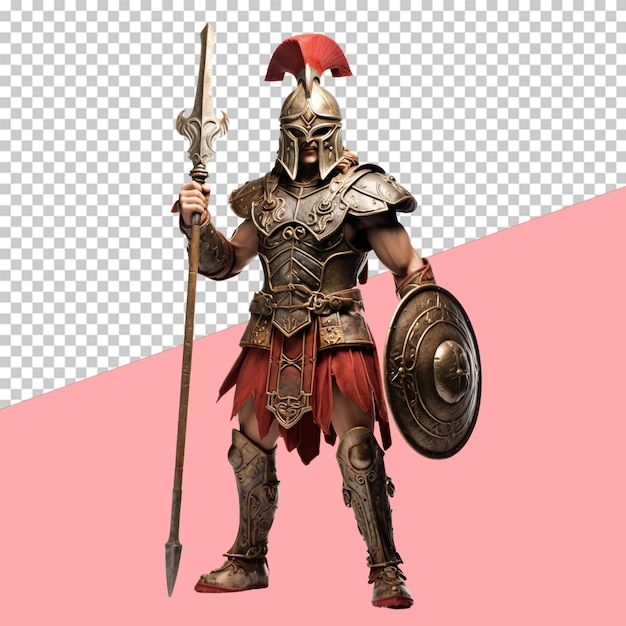 Mythical Greek god with helmet and armor full body isolated object transparent background