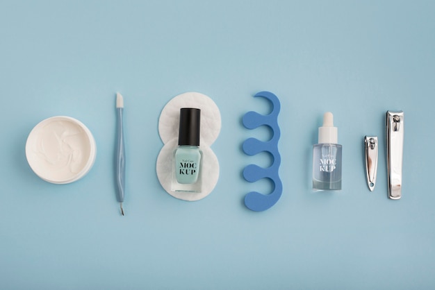 Nail polish bottle mock-up with manicure essentials