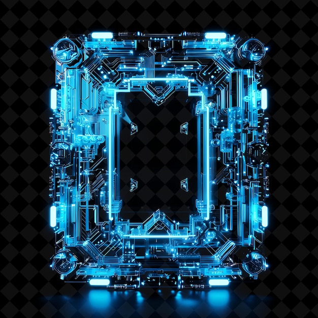 Nanotechnology Gate With Microscopic Bots and Sapphire Blue PNG Y2K Shape Neon Color Collection