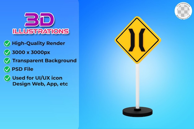 Narrow Bridge Sign Pole 3d illustration