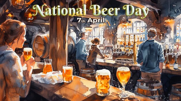 National Beer Day special greeting card with a psd background