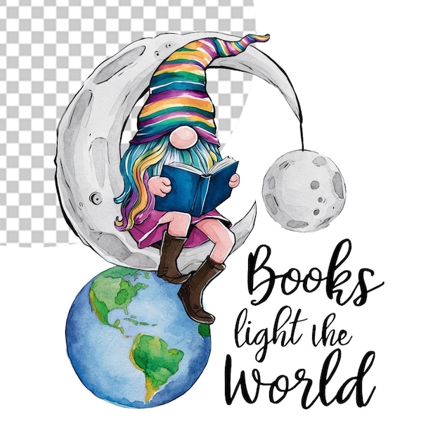 PSD national book lovers day png illustration