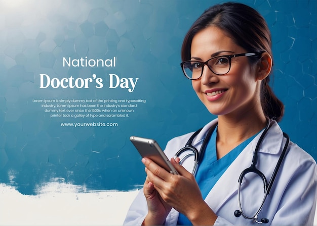 National Doctors Day concept female doctor on right side of the canvas