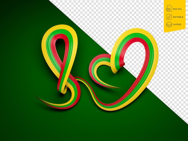 National flag of the Myanmar in the shape of a heart 3d illustration