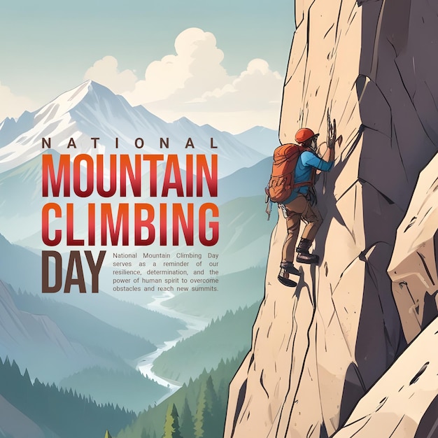 PSD national mountain climbing day adventure social media post template banner